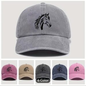 Unisex Adjustable Vintage Washed Cap - Horse Graphic